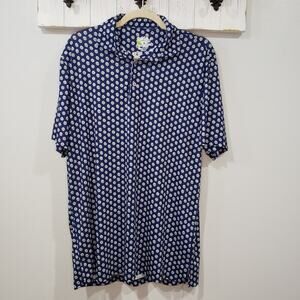 TailorByrd Performance Polo Shirt Blue Geometric Print Men's Medium